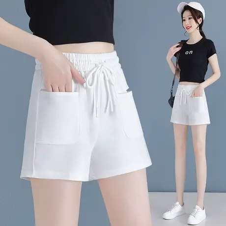 休闲运动短裤女2023新款松紧高腰系带显瘦阔腿裤韩版时尚外穿睡裤图片