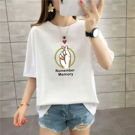 短袖棉t恤女ins潮韩版流行学生新款印花百搭上衣白色大版显瘦夏装图片