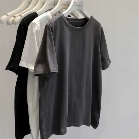 简约又高级~2023春夏新款贝壳扣后背中缝拼接设计纯色圆领短袖T恤图片
