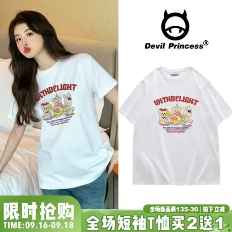 ulzzang小众可爱卡通白色T恤女宽松韩版vintage盐系百搭半袖上衣图片