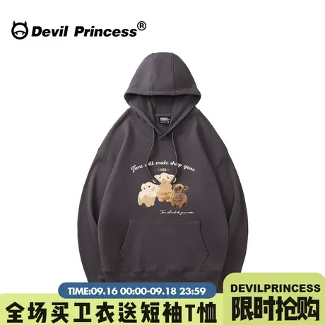 ulzzang可爱风卡通印花深灰色套头卫衣女宽松小众早秋薄款上衣潮商品大图