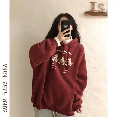 日系复古卫衣女冬季宽松韩版ins慵懒港风bf加绒加厚chic港味上衣图片