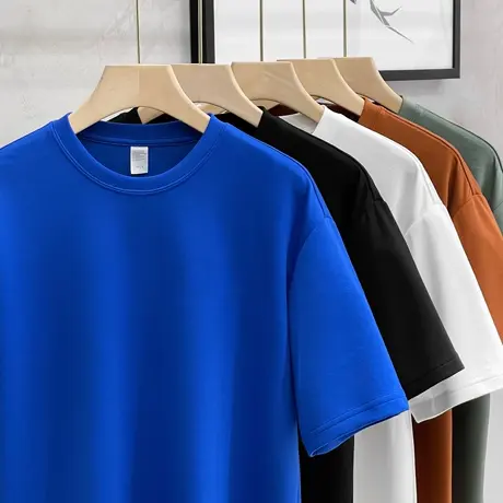 定制柔滑丝光夏季短袖T恤男休闲宽松百搭日系重磅男士白色打底衫商品大图