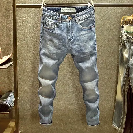 重磅水洗ins潮牛仔裤男百搭小脚裤潮牌弹力耐磨高端修身直筒裤子商品大图