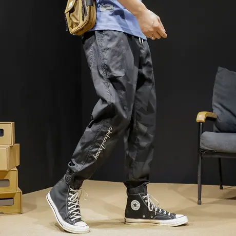 迷彩冰丝休闲裤男夏季薄款宽松大码男士九分裤哈伦运动裤子速干裤商品大图