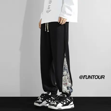 新中式民族风休闲卫裤男秋季小熊刺绣运动长裤潮牌痞帅宽松束脚裤商品大图