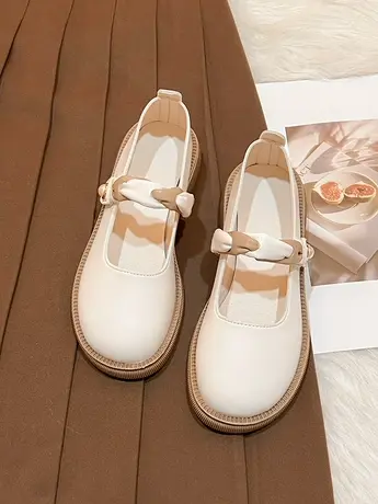 小皮鞋女2023春季新款时尚百搭粗跟防滑圆头配裙子法式玛丽珍单鞋商品大图