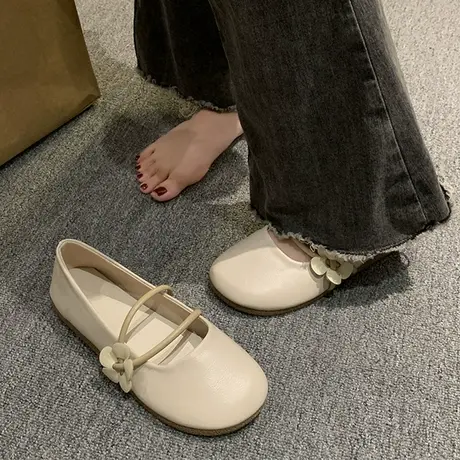 平底单鞋女夏晚晚温柔鞋2023新款奶奶鞋配裙子一脚蹬玛丽珍豆豆鞋商品大图