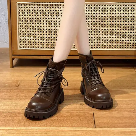 棕色马丁靴女夏秋爆款2023年新款潮ins酷英伦风厚底靴子百搭短靴图片