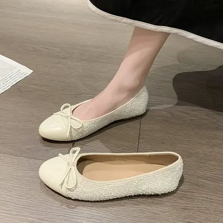 仙女风浅口豆豆鞋女2023年春夏新款平底瓢鞋一脚蹬小香风软底单鞋图片