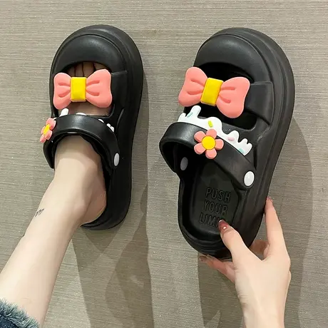 凉鞋女夏季ins潮外穿包头厚底可爱蝴蝶结花朵两穿沙滩防滑凉拖鞋商品大图