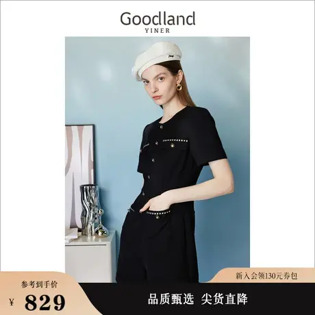 【山茶花系列】Goodland美地女装2023夏季 织带小香风连体裤图片