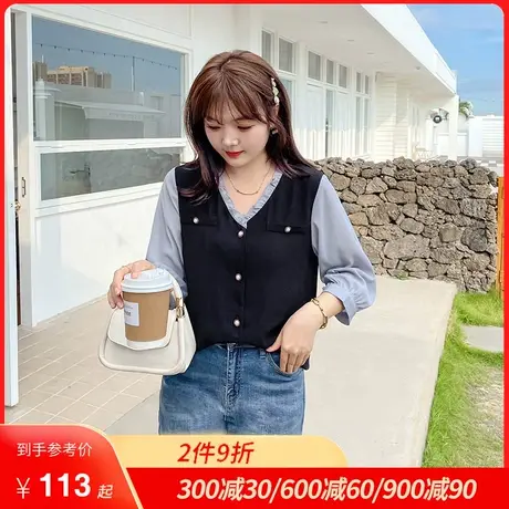 2024春季新款V领单排扣气质宽松显瘦大码胖MM上衣女长袖雪纺衫商品大图