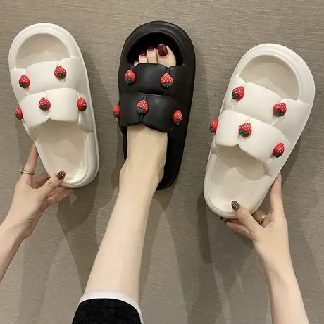 拖鞋女夏季ins潮时尚外穿可爱草莓厚底一字拖软底防滑家居凉拖鞋商品大图