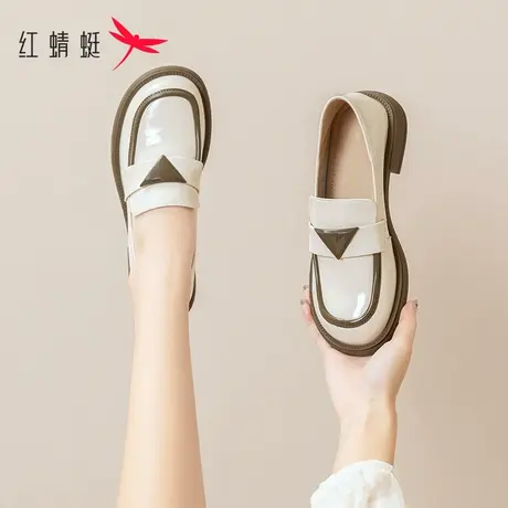 红蜻蜓豆豆鞋2023春夏休闲乐福鞋厚底单鞋女英伦风小皮鞋漆皮女鞋商品大图