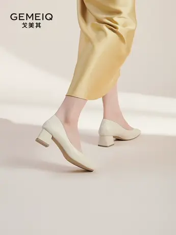 戈美其通勤乐福鞋女2023春季新款鞋子商场同款粗跟浅口单鞋女图片