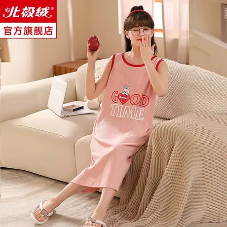 睡裙夏季女吊带睡衣大码无袖背心可爱外穿纯色棉质短袖夏天家居服商品大图