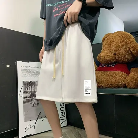 夏季薄款华夫格休闲短裤男ins痞帅简约百搭篮球运动裤松紧腰沙滩商品大图