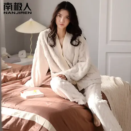 睡衣女冬季珊瑚绒加厚加绒2023新款长袖秋冬开衫可外出家居服套装商品大图