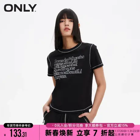 【正肩百搭T】ONLY夏季时尚字母印花圆领正肩短款T恤女商品大图
