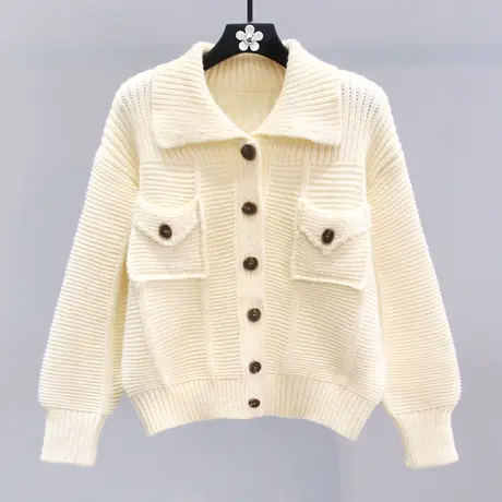 小香风复古粗线毛衣外套女秋冬2023新款宽松慵懒风加厚针织开衫图片