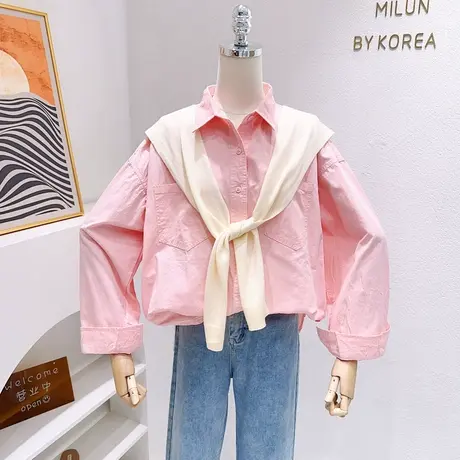 韩代同款衬衫~2023早秋款法式披肩两件套慵懒风衬衣微胖显瘦穿搭商品大图