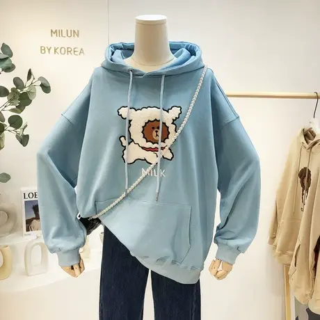 ins潮小众上衣2021秋季新款韩国东大门小熊连帽卫衣宽松大码男女图片