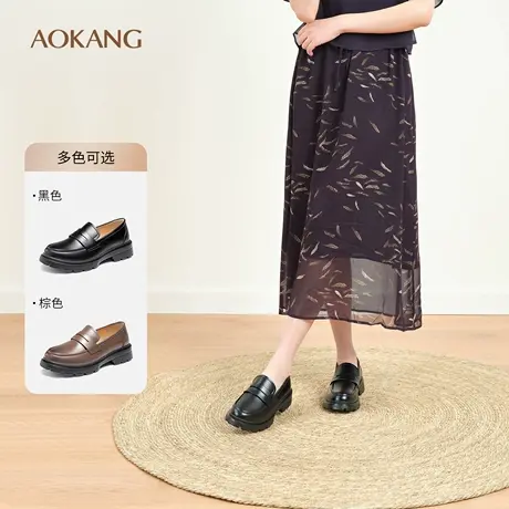 奥康 女鞋2025春季乐福鞋学院风JK配裙单鞋舒适暴走通勤平底鞋商品大图