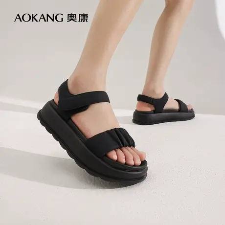 奥康女鞋 夏季新款简约百搭一字带厚底休闲凉鞋舒适潮流运动凉鞋图片