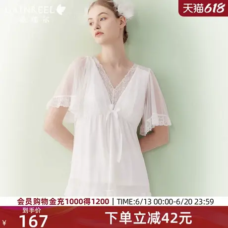 歌瑞尔带胸垫睡衣女2025新款舒适短袖纯欲蕾丝透气家居服套装图片