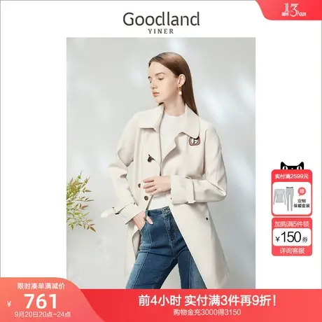 音儿美地女装2023春季新款中长款复古英伦时尚双排扣风衣上衣商品大图