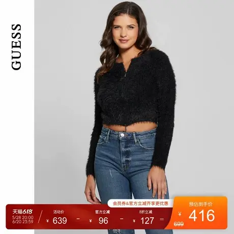 GUESS女士纯色短款收腰修身针织开衫-W4BR88Z3BH0商品大图
