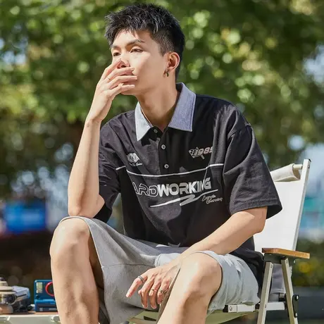 唐狮夏季新款短袖polo衫男士纯棉带翻领t恤撞色休闲美式上衣商品大图