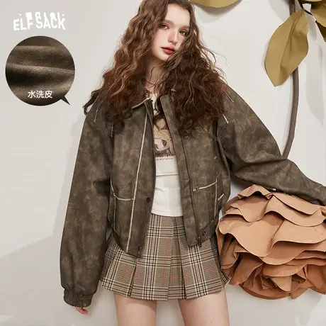 妖精的口袋美拉德皮衣外套女2023秋季新款美式复古宽松夹克外套商品大图