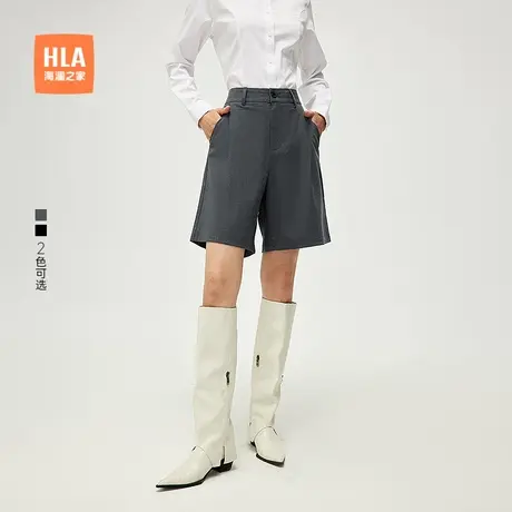 HLA/海澜之家商务通勤宽松西装短裤25春夏新弹力单褶直筒裤子女装商品大图