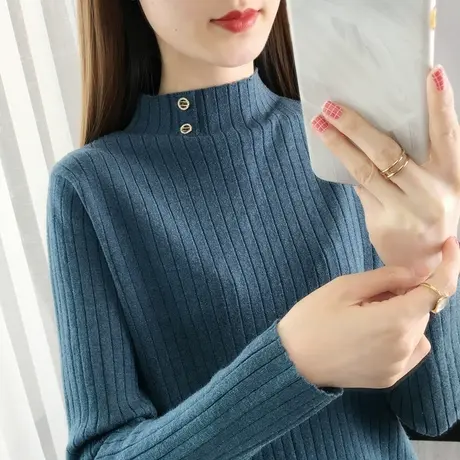 半高领针织打底衫上衣女短款套头2023新款洋气修身内搭毛衣女秋冬商品大图