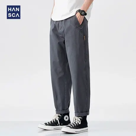 hansca纯棉休闲裤男2025新款春秋季潮牌宽松复古直筒工装锥形裤子商品大图