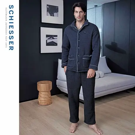 SCHIESSER舒雅男士提花空气层加绒加厚翻领睡衣家居服套装21835H图片