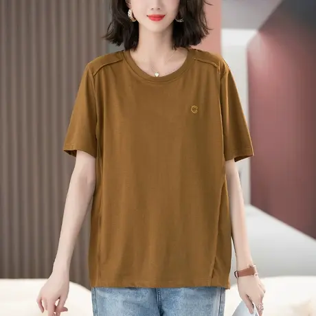 短袖T恤女夏季新款加肥加大码女装宽松中年妈妈休闲百搭显瘦体恤商品大图