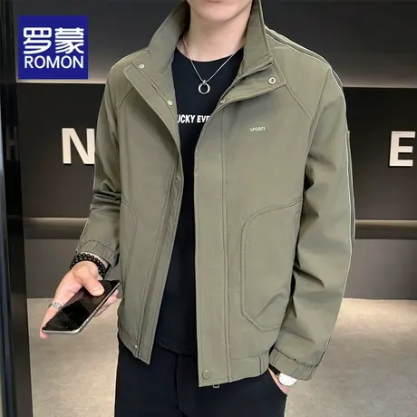 罗蒙立领外套男士潮流宽松上衣春秋季2025新款纯色休闲工装夹克男图片