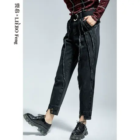 裂帛LIEBOFeng2023年秋季小众设计感锥形烟管裤黑色九分牛仔裤女商品大图