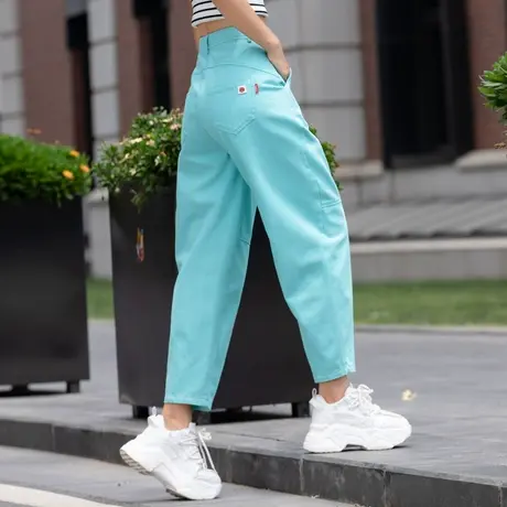 彩色裤子牛仔裤女春秋流行女士哈伦裤萝卜老爹九分2023新款小个子商品大图