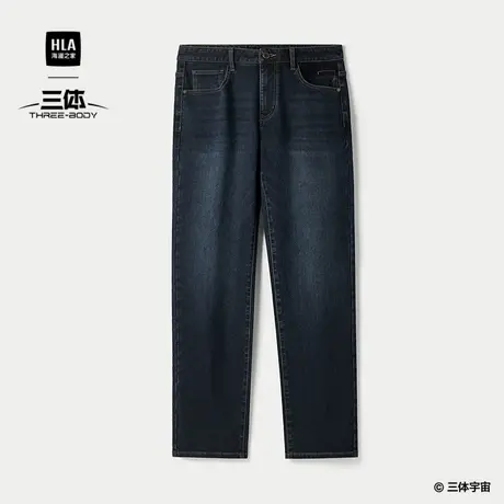 HLA/海澜之家三体联名系列牛仔裤25秋冬新款绣花时尚保暖直筒裤男图片