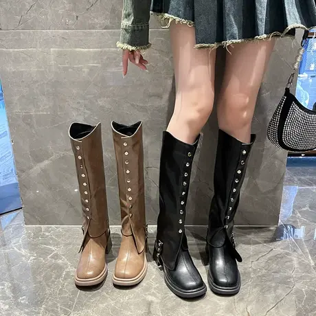 永希长靴女粗跟骑士靴2023年新款时尚爆款高跟显瘦配裙子炸街靴子图片
