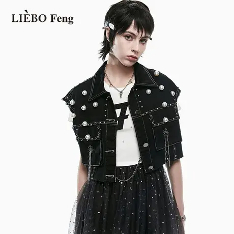 X裂帛LIEBOFeng商场同款2023年春夏新款国潮珍珠装饰甜酷黑色马甲商品大图