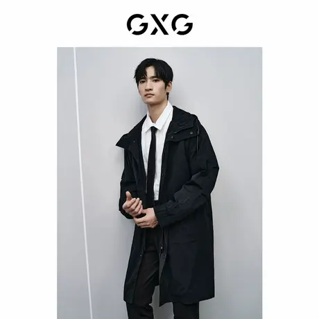 GXG男装 商场同款新年系列黑色连帽风衣 24年春季新品GFX10801191图片