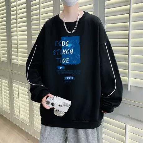 字母卫衣男款潮牌宽松休闲圆领春秋衣服内搭打底衫青少年长袖T恤商品大图