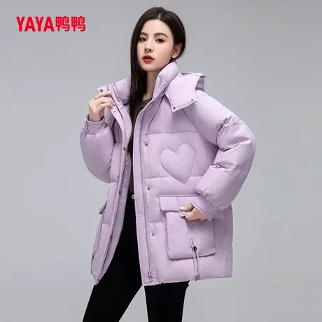 鸭鸭羽绒服女中长款2024年冬季新款时尚连帽时尚外套加厚休闲外套商品大图