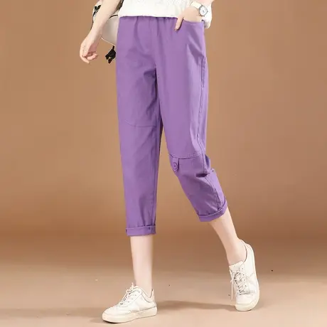 韩潮袭人松紧腰直筒休闲九分裤女2023年夏季新款百搭显瘦哈伦裤子图片