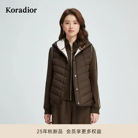 珂莱蒂尔秋季90鹅绒连帽羽绒薄马甲女中长款休闲保暖背心外套商品大图
